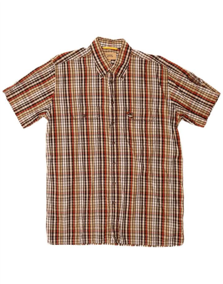CAMEL ACTIVE Camisa masculina de manga curta grande algodão xadrez multicolorido
