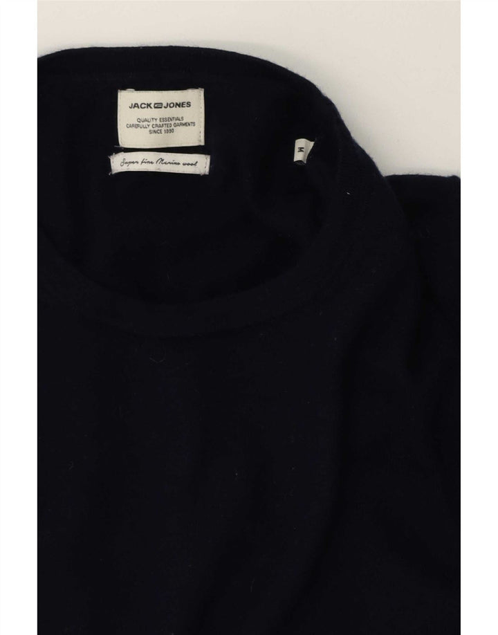 Suéter masculino Jack & Jones com gola redonda, lã Merino azul marinho médio