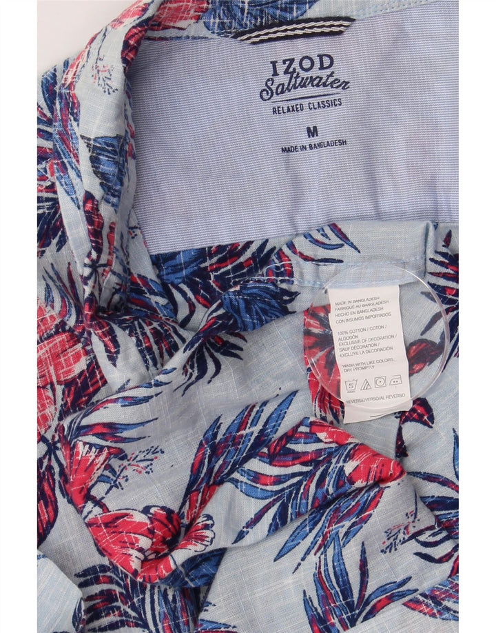 Izod Camisa masculina de manga curta de água salgada de algodão floral azul médio