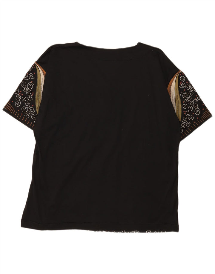 Camiseta feminina vintage com padrão abstrato gráfico top UK 16 grande preta