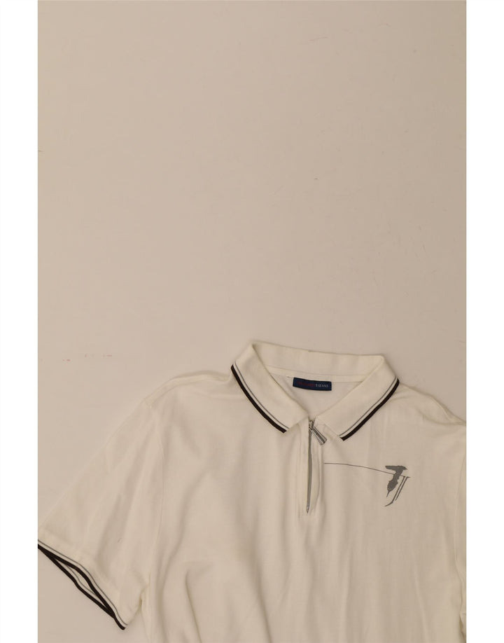 TRUSSARDI JEANS Womens Polo Shirt UK 18 XL White Cotton Vintage Trussardi Jeans and Second-Hand Trussardi Jeans from Messina Hembry 