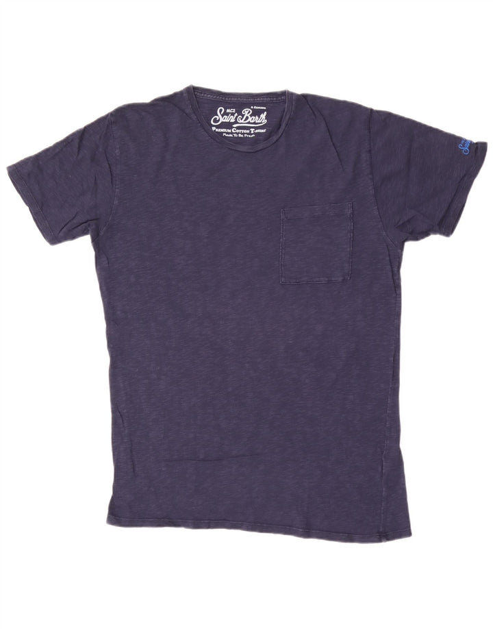 Camiseta masculina MC2 SAINT BARTH Top médio azul marinho manchado de algodão