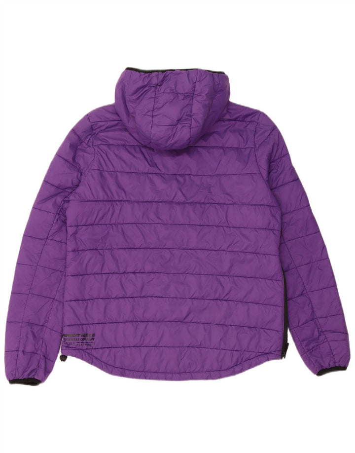 Jaqueta acolchoada com capuz feminina SUPERDRY UK 12 nylon roxo médio