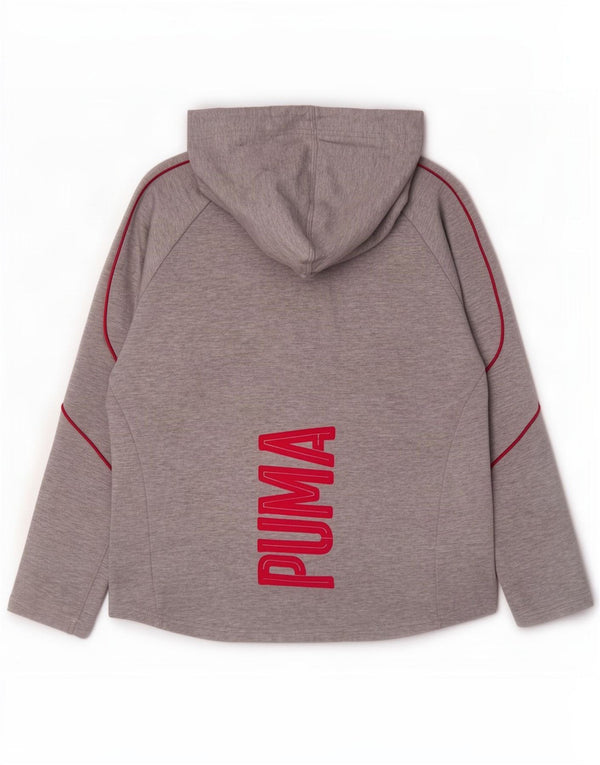 Suéter feminino Puma com capuz e zíper gráfico UK 14 grande algodão manchado cinza