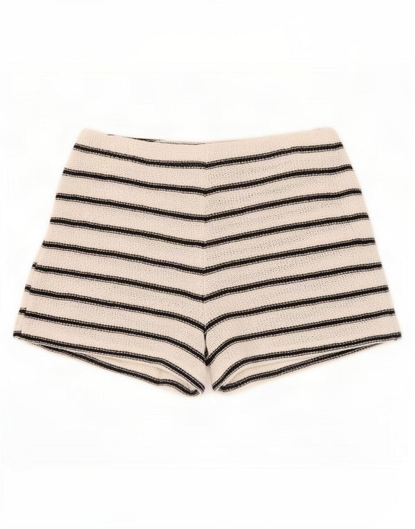 Calça feminina cintura alta Zara médio W28 algodão listrado branco