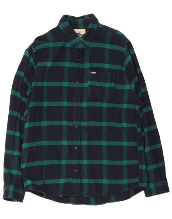 Camisa masculina de flanela Hollister XL azul marinho algodão xadrez