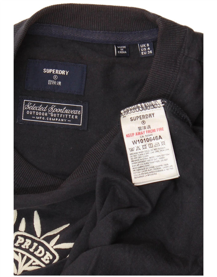Camiseta feminina SUPERDRY com estampa gráfica UK 8 pequena algodão azul marinho