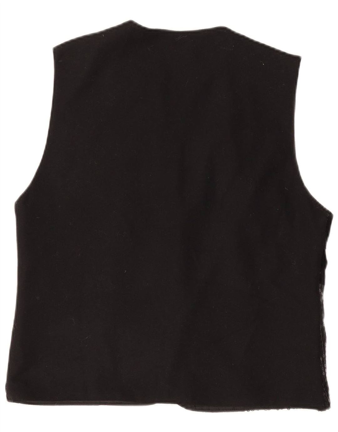 Colete feminino vintage UK 14 patchwork preto médio