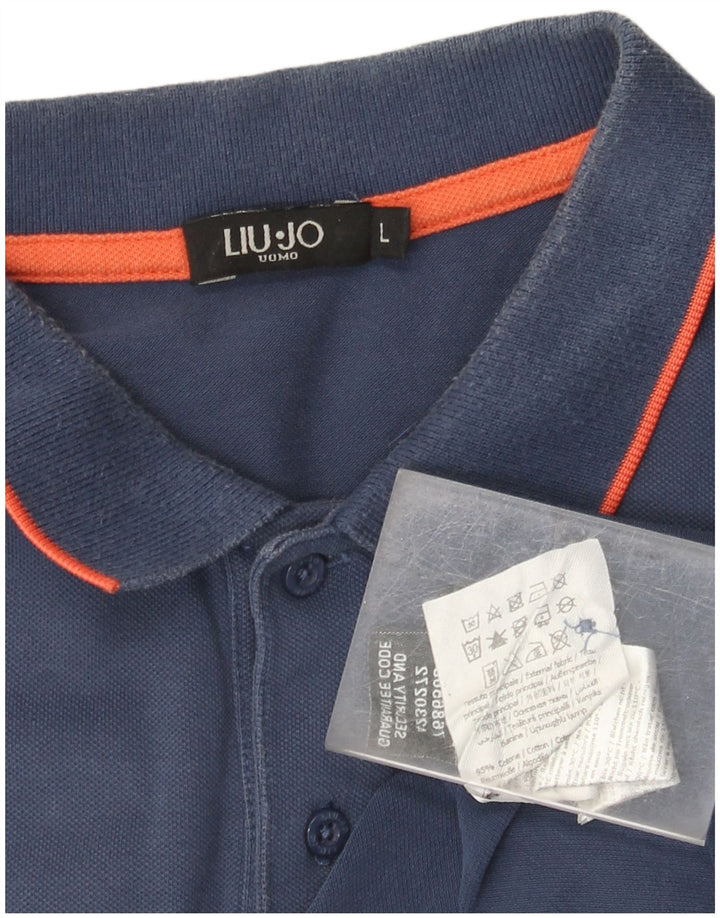 Camisa polo masculina Liu Jo grande algodão azul marinho