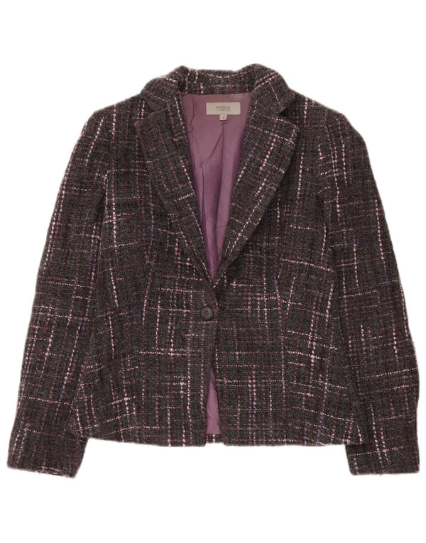 Jaqueta blazer feminina de 1 botão Marks & Spencer Reino Unido 10 pequena xadrez cinza