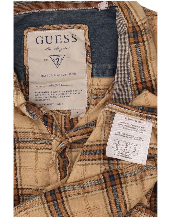 Camisa masculina de flanela Guess pequena algodão xadrez bege