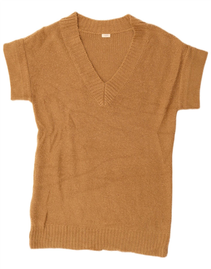 J. CREW Suéter feminino longline com decote em V Reino Unido 12 médio bege