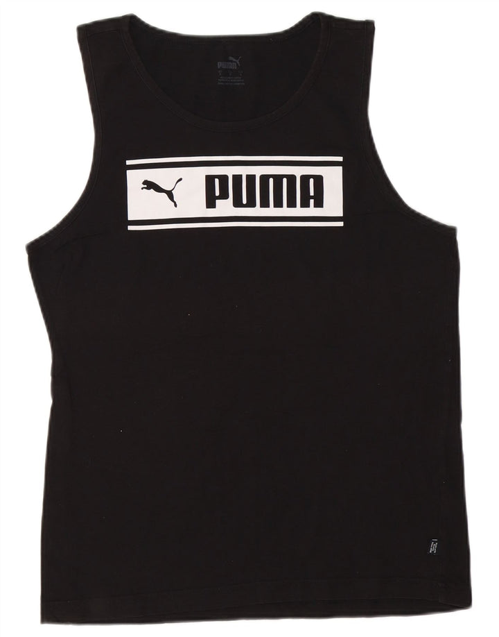 Puma Mens Graphic Vest Top Pequeno Algodão Preto