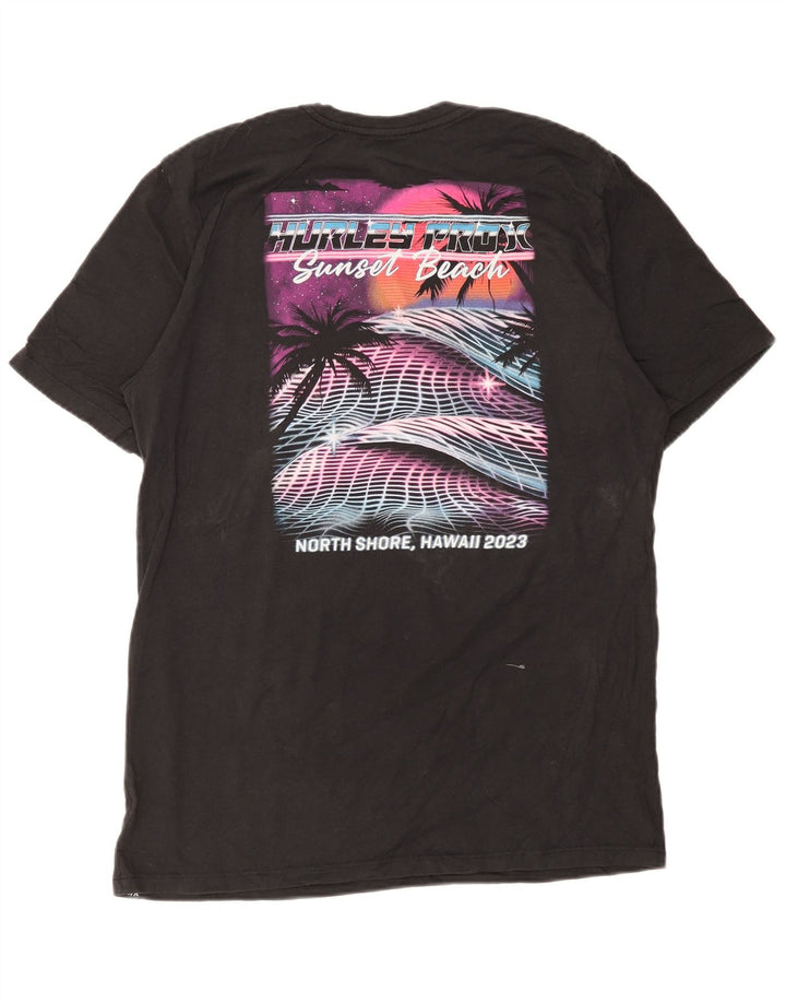Hurley Camiseta masculina gráfica grande algodão preto