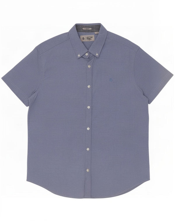 Camisa masculina Penguin Heritage manga curta slim fit grande algodão azul