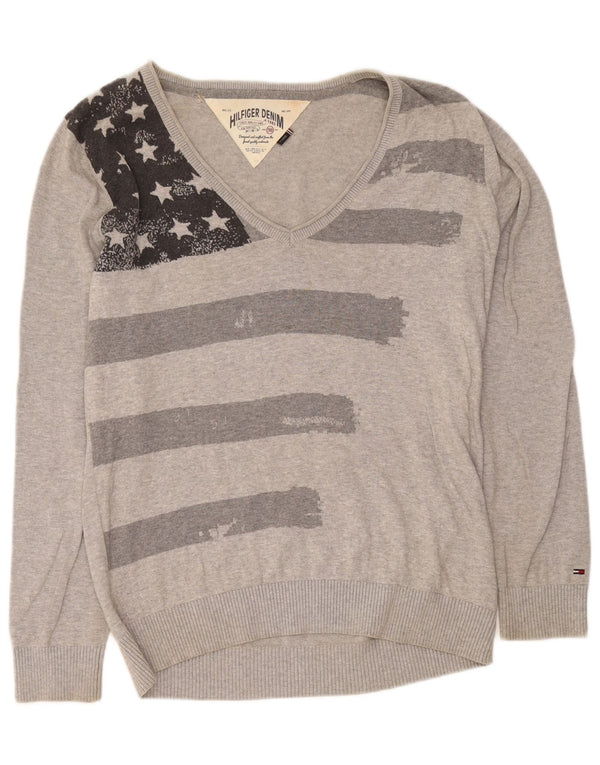 Suéter masculino Tommy Hilfiger com decote em V XL algodão geométrico cinza