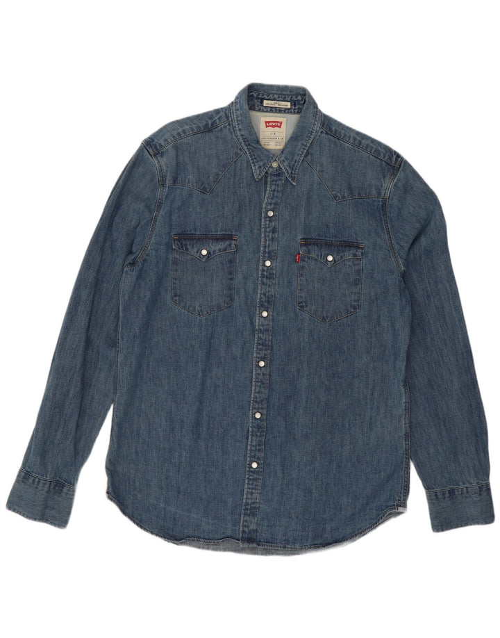 Camisa jeans masculina Levi's Slim Fit grande algodão azul