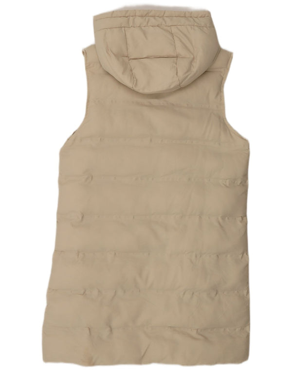 Zara Womens Longline com capuz acolchoado Gilet UK 10 pequeno bege