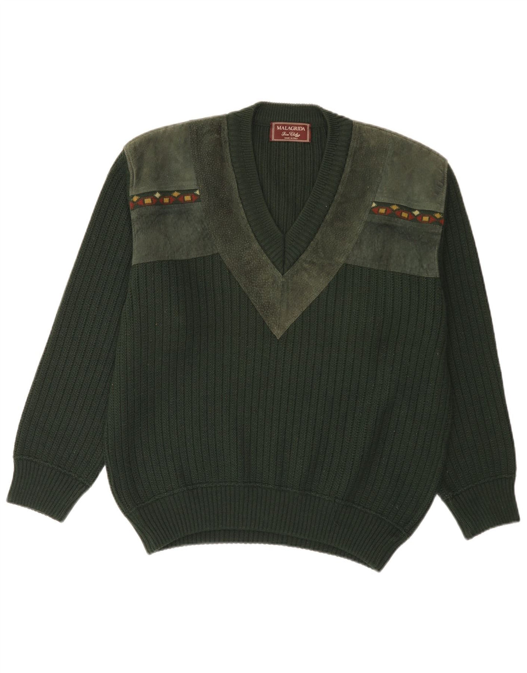 Suéter Malagrida Masculino V-Neck Tamanho Large Verde Geométrico Poliacrílico