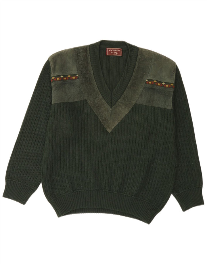 Suéter Malagrida Masculino V-Neck Tamanho Large Verde Geométrico Poliacrílico