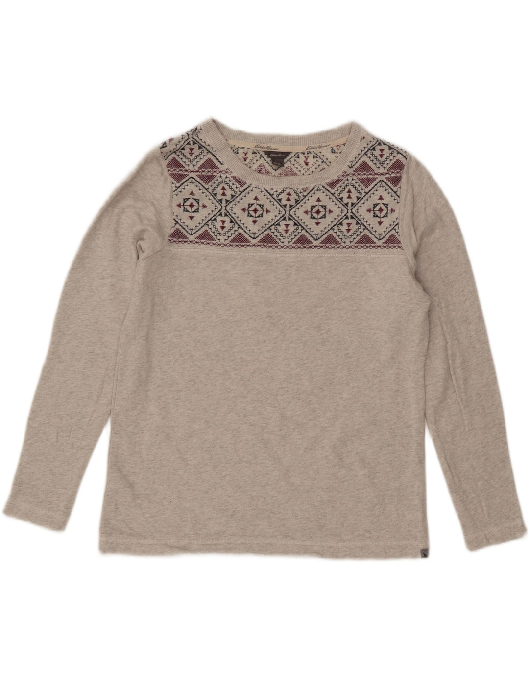 EDDIE BAUER Suéter feminino oversized Reino Unido 10 pequeno cinza Fair Isle