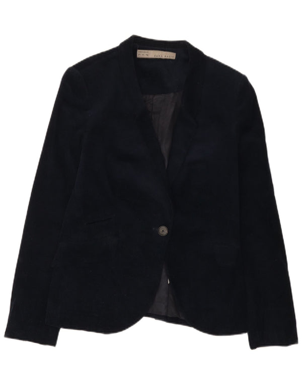 Zara Jaqueta blazer feminina de veludo cotelê com 1 botão Reino Unido 14 grande algodão azul marinho