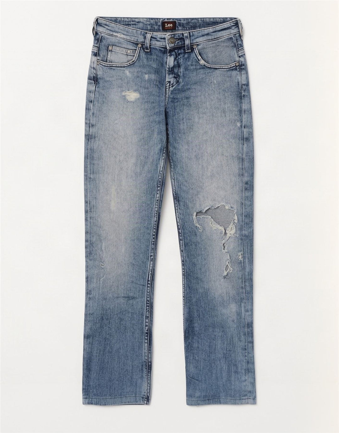 Lee Mens Knox Distressed Straight Jeans W29 L30 Azul Algodão