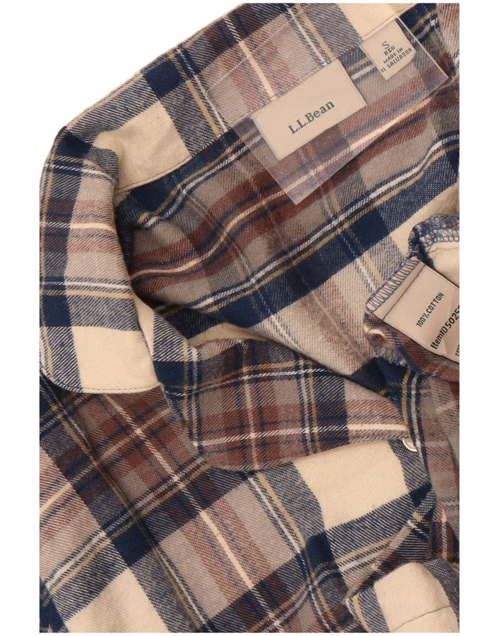 Camisa feminina de flanela grande L.L.Bean UK 10 pequena xadrez bege