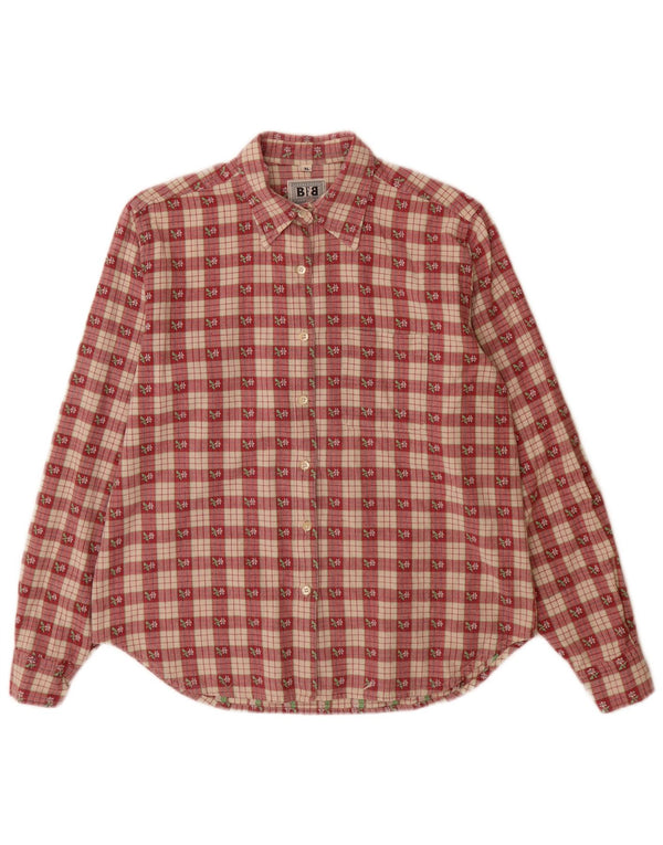 Camisa de flanela feminina vintage Reino Unido 18 XL algodão xadrez vermelho