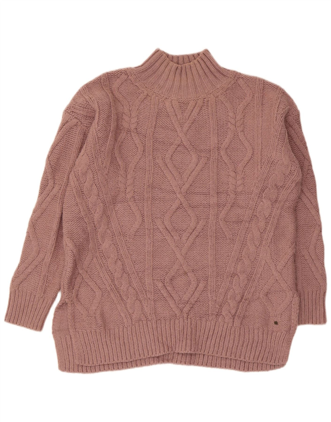 Suéter feminino Fat Face com gola de tartaruga grande Reino Unido 10 pequeno rosa