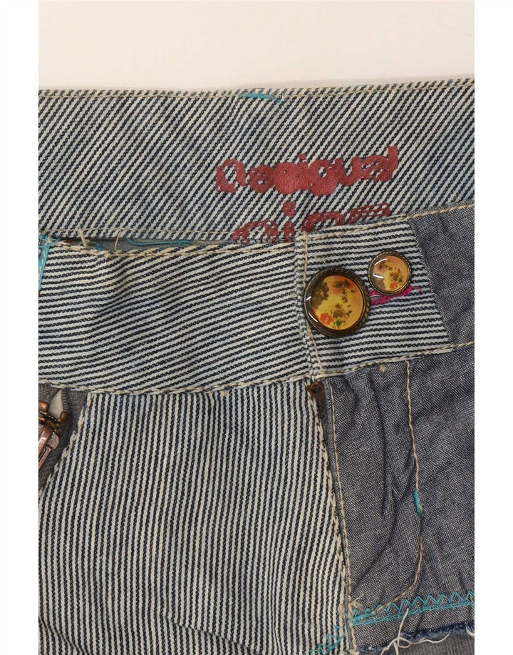 Shorts regulares femininos Desigual UE 36 pequeno W28 azul marinho patchwork algodão