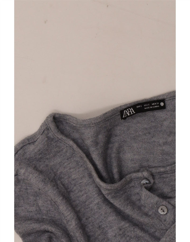Zara Womens Crop Cardigan Top UK 10 Pequeno Cinza