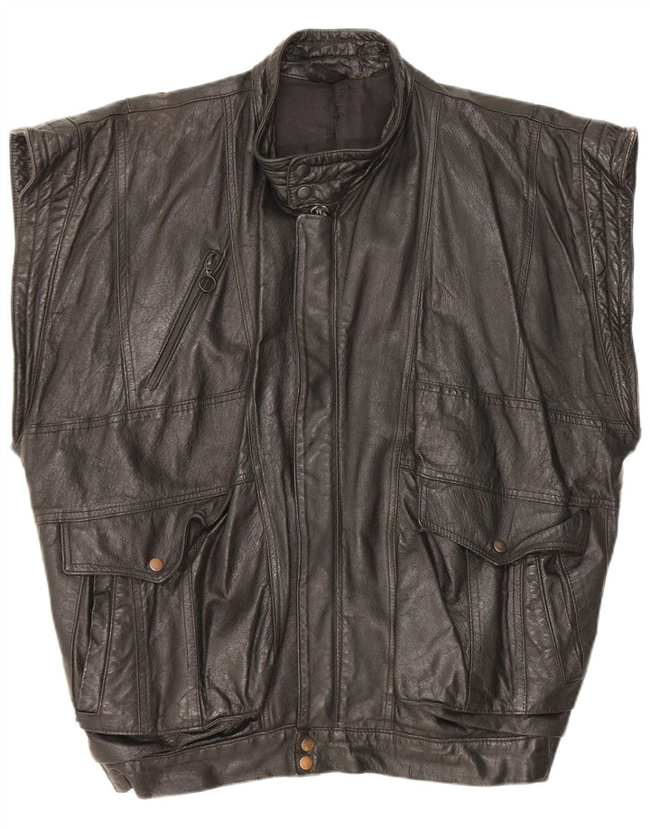 Colete de couro masculino vintage UK 40 grande couro preto