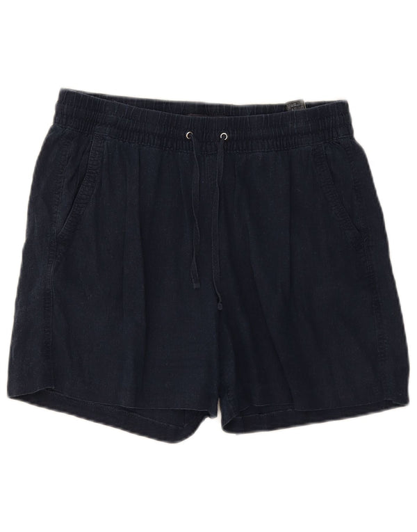 Shorts feminino de cintura alta Marks & Spencer UK 12 médio W30 linho azul marinho