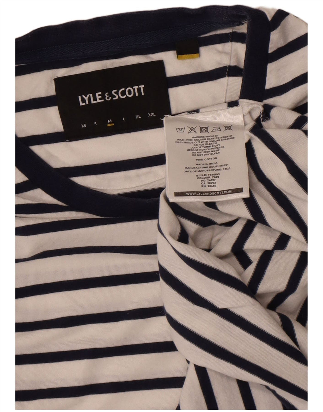 Camiseta masculina Lyle & Scott de algodão listrado branco médio