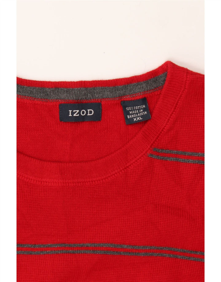 IZOD Mens Crew Neck Jumper Sweater 2XL Red Striped Cotton Vintage Izod and Second-Hand Izod from Messina Hembry 