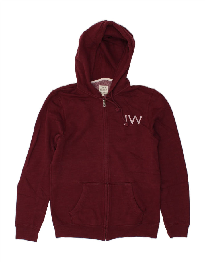 JACK WILLS Mens Graphic Zip Hoodie Sweater Small Burgundy Cotton Vintage Jack Wills and Second-Hand Jack Wills from Messina Hembry 