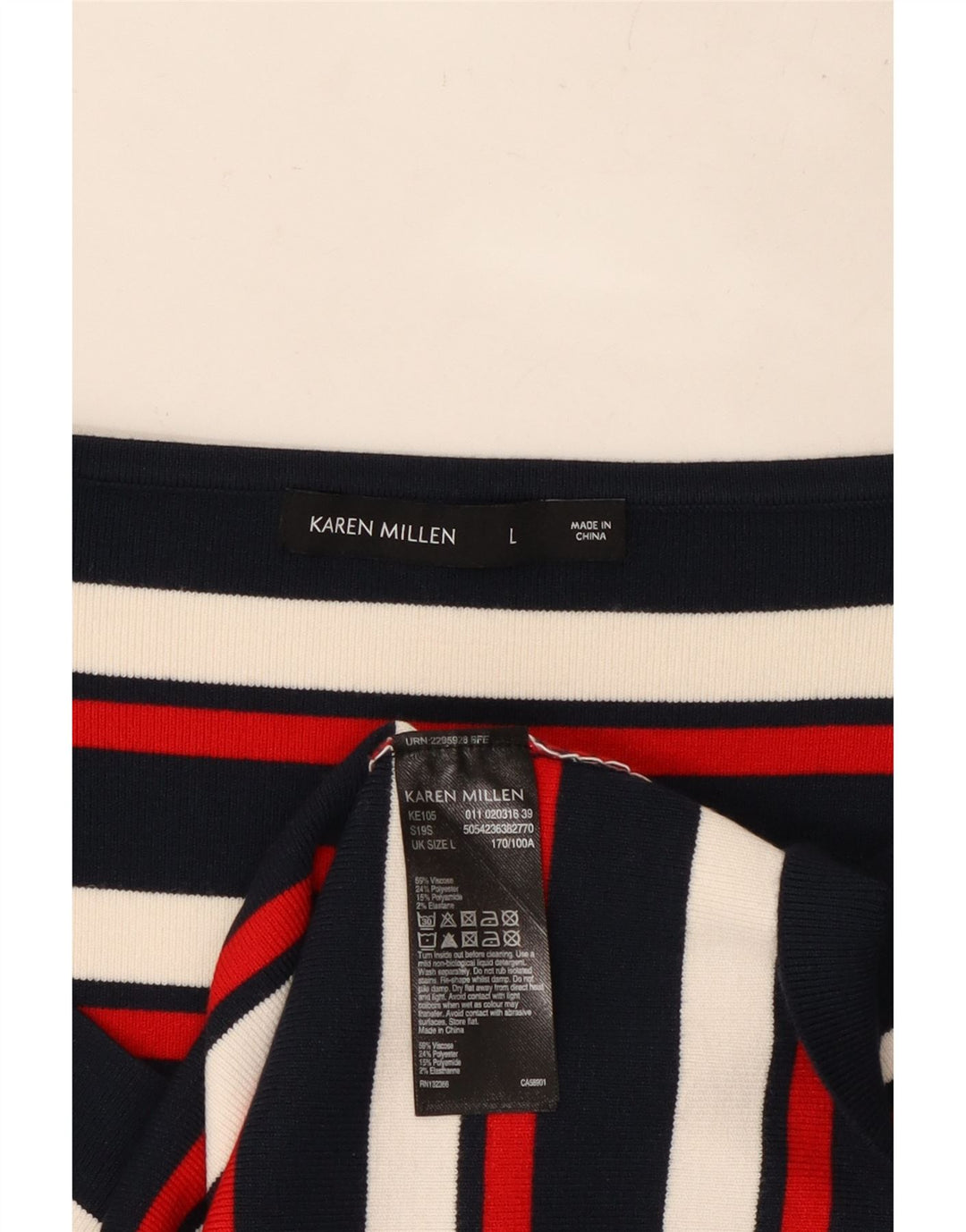 Top feminino KAREN MILLEN manga comprida UK 14 grande listrado multicolorido