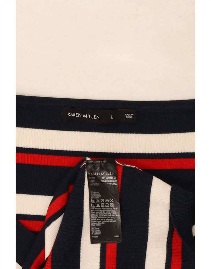 Top feminino KAREN MILLEN manga comprida UK 14 grande listrado multicolorido