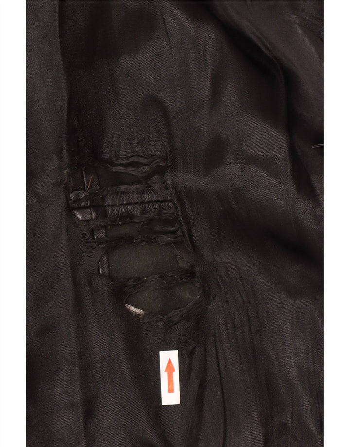 Jaqueta de couro vintage masculina com peito duplo UK 34 XS preta retrô