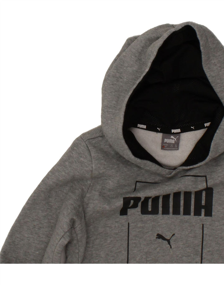 PUMA Boys Graphic Hoodie Jumper 7-8 Years Grey Cotton Vintage Puma and Second-Hand Puma from Messina Hembry 
