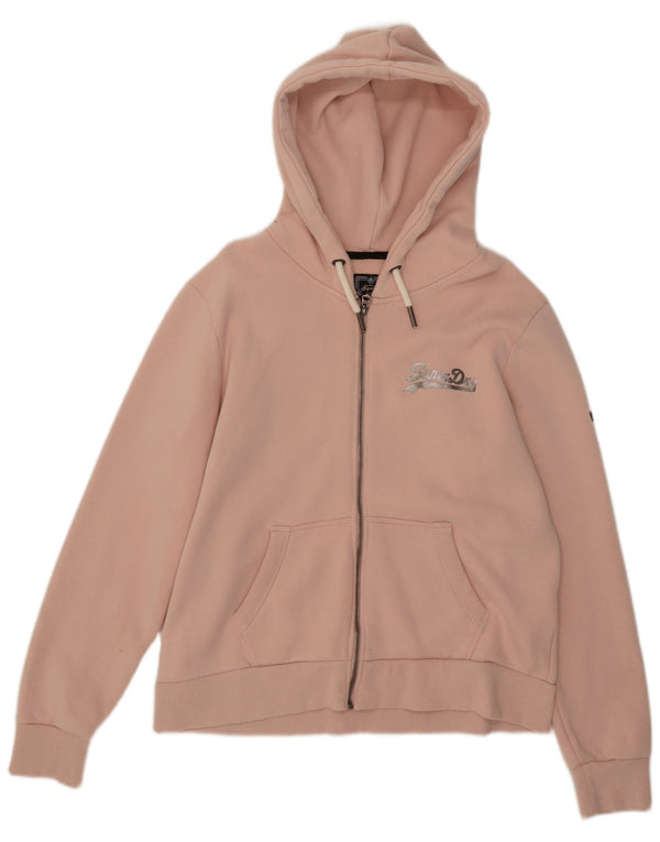 Suéter feminino Superdry com capuz e zíper gráfico UK 14 algodão rosa grande