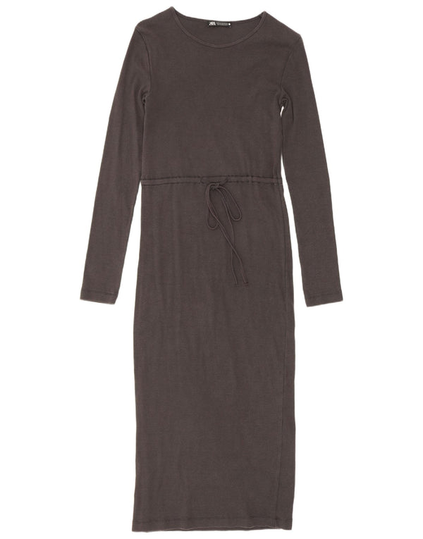 Vestido maxi feminino Zara manga comprida UK 4 XS cinza