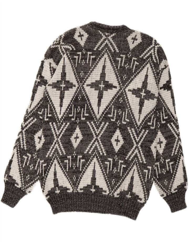 VINTAGE Mens Crew Neck Jumper Sweater Medium Grey Geometric Vintage Vintage and Second-Hand Vintage from Messina Hembry 