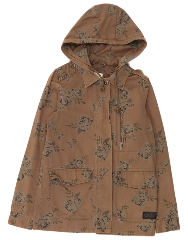Jaqueta militar com capuz feminino Vans UK 14 médio marrom floral algodão