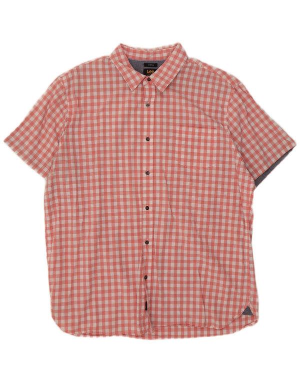 Lee Mens Stretch Manga Curta Regular Fit Camisa 2XL Algodão Gingham Rosa