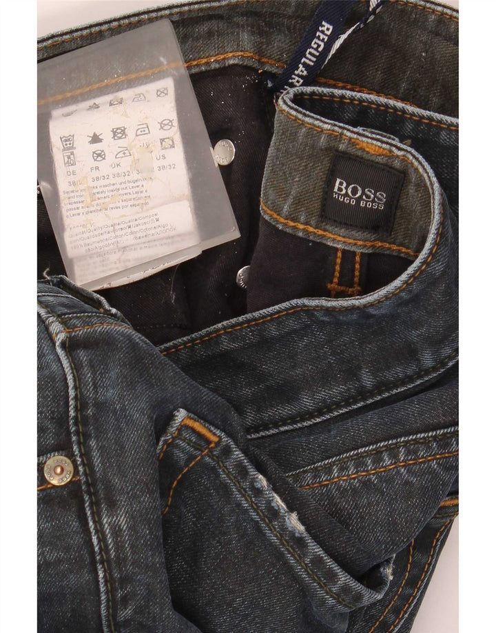 Hugo Boss Mens Straight Jeans W38 L32 Azul Marinho Algodão