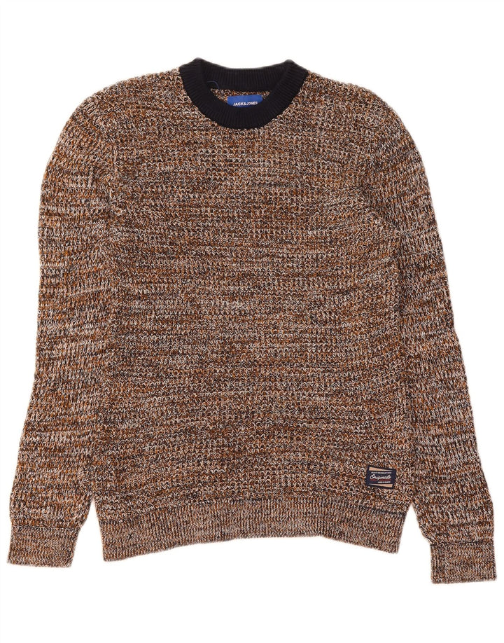 JACK & JONES Suéter masculino com gola redonda, marrom médio manchado