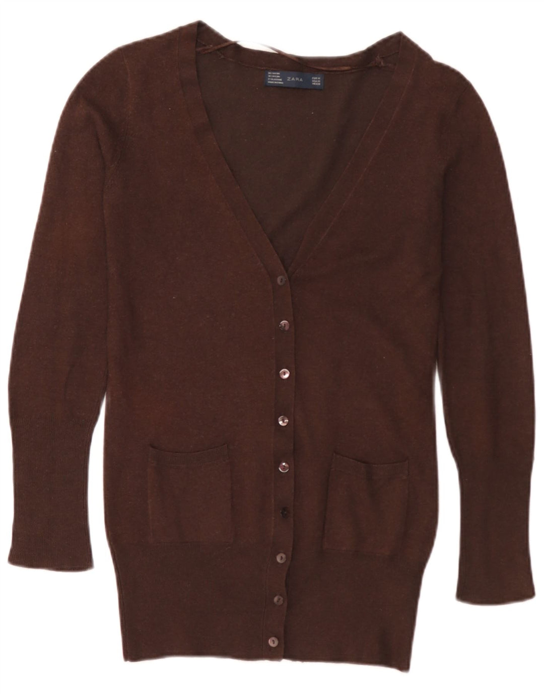 Suéter cardigã feminino Zara UK 12 médio marrom rayon