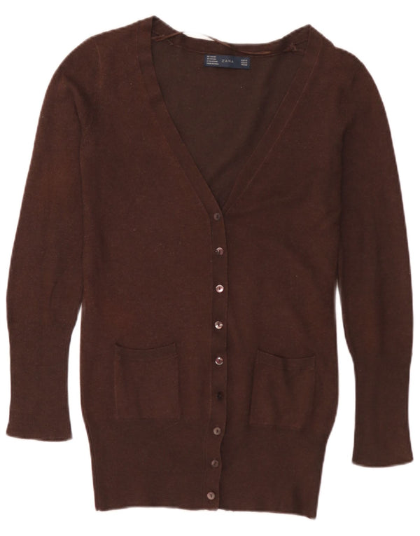 Suéter cardigã feminino Zara UK 12 médio marrom rayon